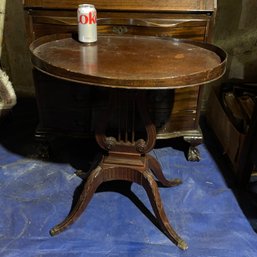 Antique Oval Side Table - Mersman Mahogany Lyre/Harp Base 1920s