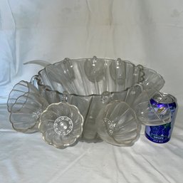 Glass Punch Bowl Set With Cups - Vintage