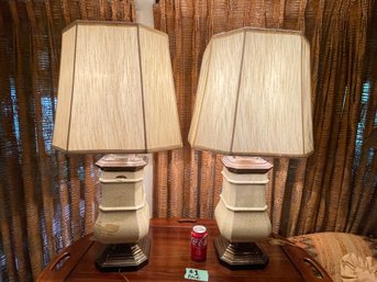 Pair #1 Ceramic Lamps With Brass Accents VINTAGE Ethan Allen