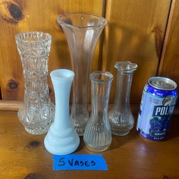 Lot Of 5 Glass Vases