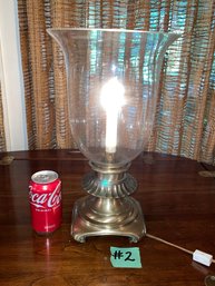 Brass Table Lamp #2 Large Glass Hurricane Shade - Knob Creek For Ethan Allen