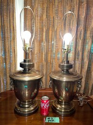 Pair #3 Impressive Brass Urn Style Table Lamps - Vintage Ethan Allen