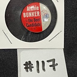 Archie Bunker 'The Beer Candidate' Vintage Pin, Button