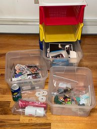 Set Of Plastic Drawers & Contents - Sports Cards, Plastic Toys, Star Trek & More