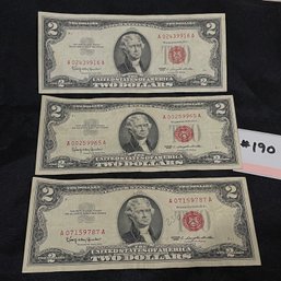 (Lot Of 3) $2 Red Seal Bills 1963 Bank Notes