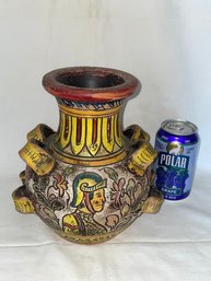 Funky Vintage Art Pottery Vase, Handled Urn - Italian Roman Soldier