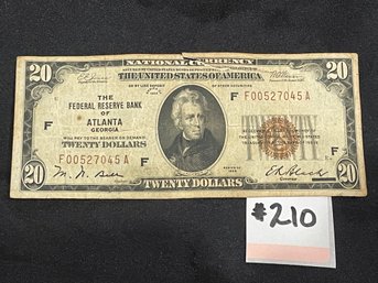 $20 Atlanta, Georgia Federal Reserve Bank 1929 National Currency Bank Note