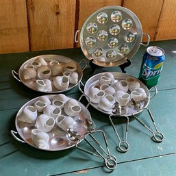 Large Escargot Set - Aluminum Trays, Ceramic Shells, Tongs