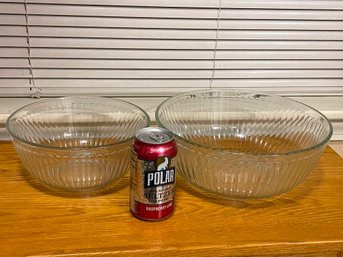 (2) Pyrex Vertical Ribbed Glass Mixing Bowls - Made In USA