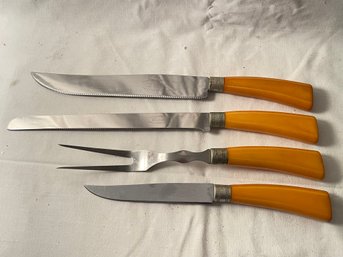 4 Piece Bakelite Cutlery Set - Knives, Serving Fork - Vintage
