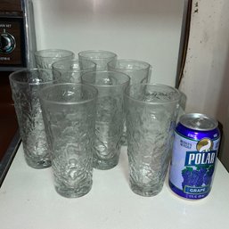 Set Of 8 Textured Glass Tall Drinking Glasses