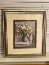 Framed 'Floral On Bench' Flowers Print - Danhui Nai