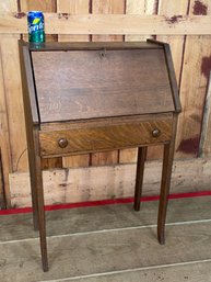 Antique Tiger Oak Drop-Front Secretary Desk With Key