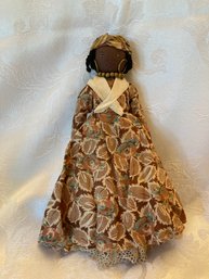 Vintage Fabric Mammy Doll With Gold Hoop Earrings