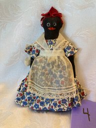 Vintage Primitive Fabric Mammy Doll With Lace Apron - Black Americana