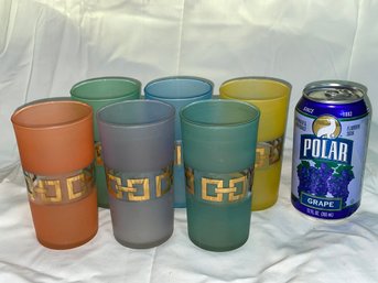 Set Of 6 Mid-Century Colored Frosted Glasses Set
