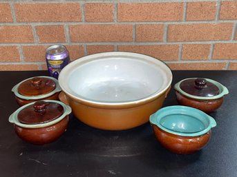 Stoneware Covered Bowls & Large Serving Bowl