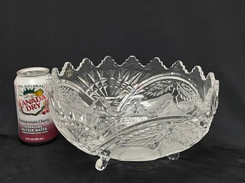Crystal Footed Bowl VINTAGE Etched Glass