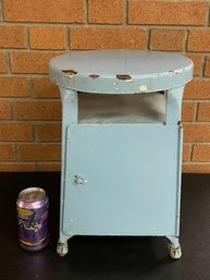 Vintage Industrial Metal Stool With Storage Cabinet - Milking Stool