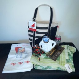 Santa Kitchen Towel, Drink Koozies, Bottelabra, Tablecloth, Canvas Bag Lot