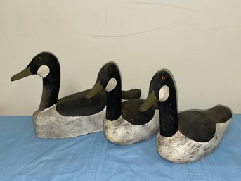 Set Of 3 Hand Carved Canada Goose Decoys - Signed 1971 R.A. Stevens