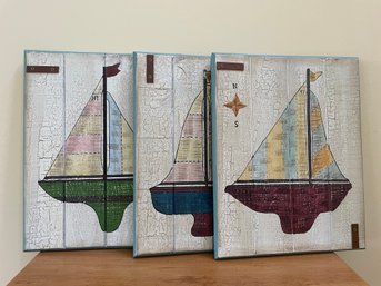 3 Sailboat Painted Wood Panels
