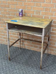Vintage School Desk #1 Metal Base, Wood Top RUSTIC INDUSTRIAL
