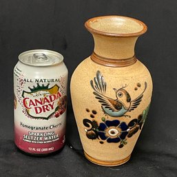 Tonala Mexican Pottery Vase - Painted Bird - Vintage