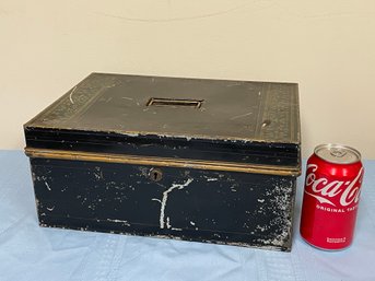 Vintage Metal Document/Cash Box - Black & Gold Painted