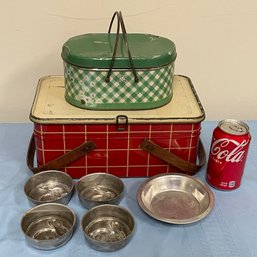 Vintage Metal Lunchboxes & Bunny Mold Tins Lot - Rustic Shabby Chic