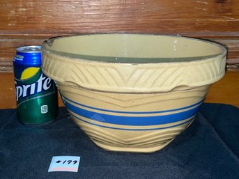 Antique Yellow Ware Bowl With Blue Bands