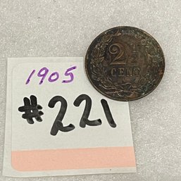 1905 Netherlands 2 1/2 Cents Antique Coin