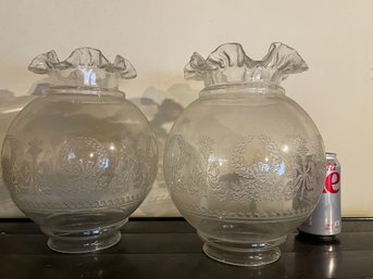 Pair Of Large Embossed Glass Lamp Globes/Shades VINTAGE