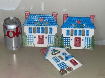 (3) Ceramic House Light Switch Plate Covers - Vintage