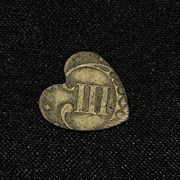 Antique U.S. 3 Cent Coin Cut To A Heart (Very Small)