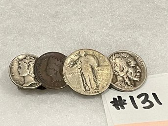 Tie Clip Made With Antique American Coins - Silver & Indian Head Penny