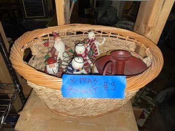 Christmas Surprises Basket Lot #3 Decor - Jim Shore Santas, Snowmen, Metal Candle Holders