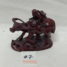 Asian Man On Water Buffalo Resign Figure - VINTAGE