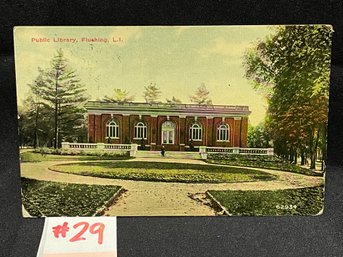 'Public Library' Flushing, Long Island Antique Postcard