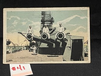 WWI Navy Ship & Guns Antique Postcard