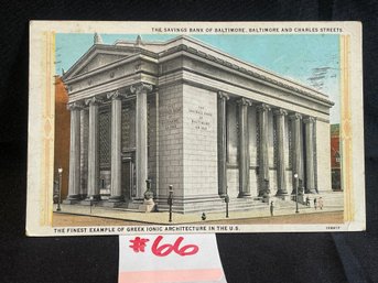 1927 'The Savings Bank Of Baltimore' Antique Postcard