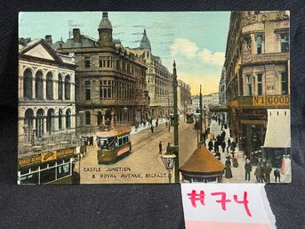 1928 'Castle Junction & Royal Avenue, Belfast' Antique Postcard