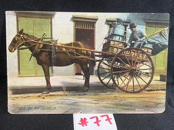 Milk Cart In New Orleans Antique Postcard