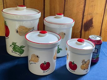Set Of 4 Ceramic Kitchen Canisters - Made In Italy