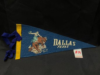 Dallas, Texas Felt Pennant 1950s Vintage - Bucking Bronco/Cowboy