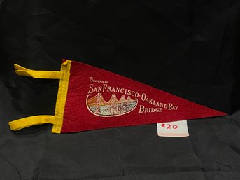 San Francisco - Oakland Bay Bridge Felt Pennant 1950s Vintage California Souvenir