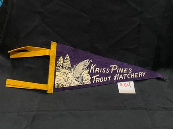 'Kriss Pines Trout Hatchery' Felt Pennant 1950s Vintage