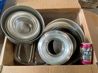 Box Lot Of Cooking Pans & Glass Cutting Board