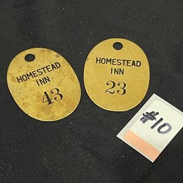 The Homestead Inn (New Milford, CT) 2 Vintage Brass Room Key Tags