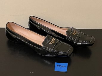 TOD'S Black Patent Leather Penny Loafers, Size 10 1/2